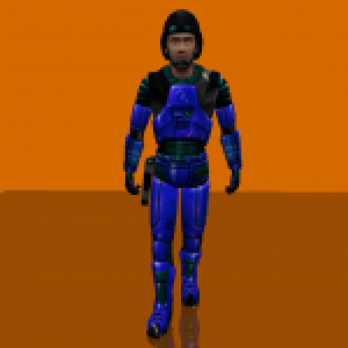 Barney with blue HEV-suit