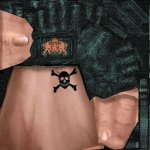 Green gloves with tattoo