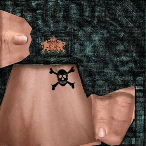 Green gloves with tattoo