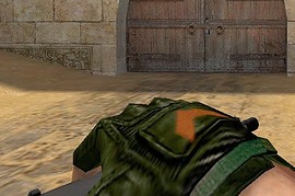Green gloves and bloody arms