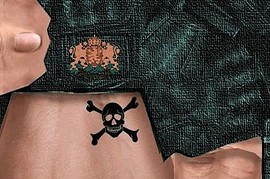 Green gloves with tattoo